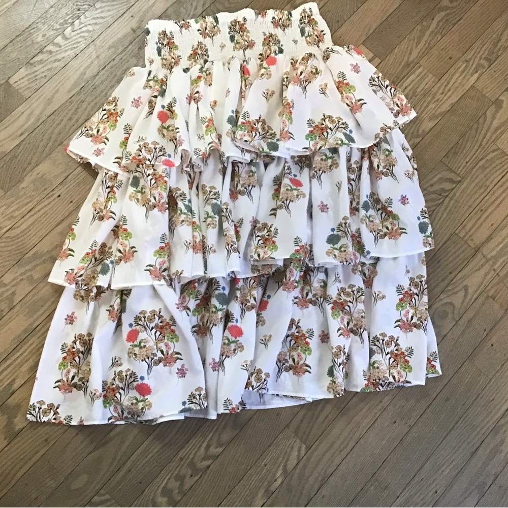 Floral Tiered White Skirt